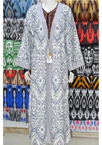 Gri Ikat Desenli Kaftan modelleri