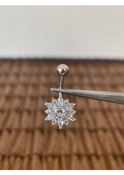 316 L Cerrahi Çelik Parlak Zirkon Taşlı Tasarım Göbek Piercingi