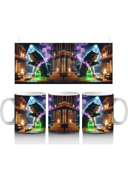 Neon Ağaçlar ve Renkli Hayalet Figürleriyle Eğlenceli Cadılar Bayramı Baskılı Kupa Bardak