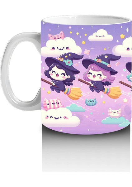 Bulutlar Üzerinde Uçan Şirin Hayaletler Temalı Cadılar Bayramı Baskılı Kupa fiyatları