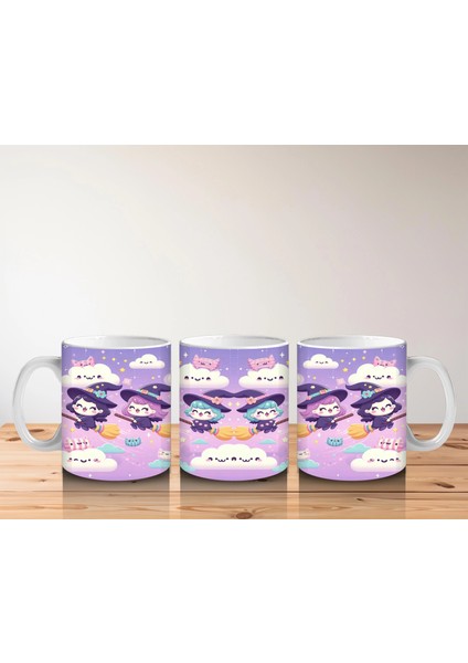 Bulutlar Üzerinde Uçan Şirin Hayaletler Temalı Cadılar Bayramı Baskılı Kupa indirimleri