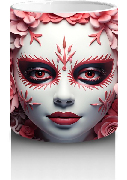 Pembe Gül Denizi Üzerine Beyaz Maske – Hediyelik Kahve Kupası modelleri