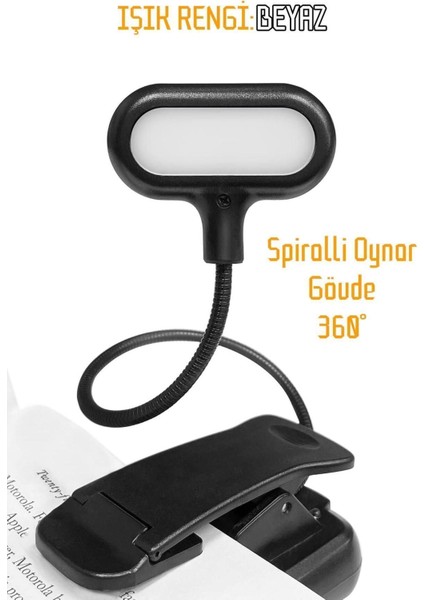 Siyah Mini Ledli Klipsli Okuma Lambası, Pilli Masa ve Kitap Işığı modelleri