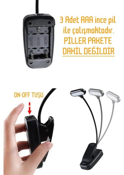 Siyah Mini Ledli Klipsli Okuma Lambası, Pilli Masa ve Kitap Işığı indirimleri
