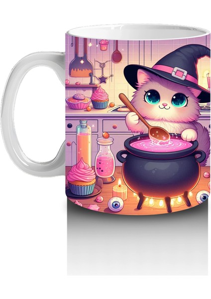 Sevimli Pembe Cadı Kız Figürlü Renkli Cadılar Bayramı Baskılı Kupa Bardak fiyatları