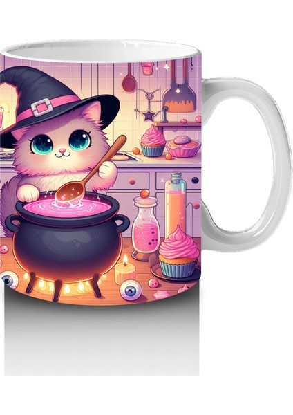 Sevimli Pembe Cadı Kız Figürlü Renkli Cadılar Bayramı Baskılı Kupa Bardak fırsatları