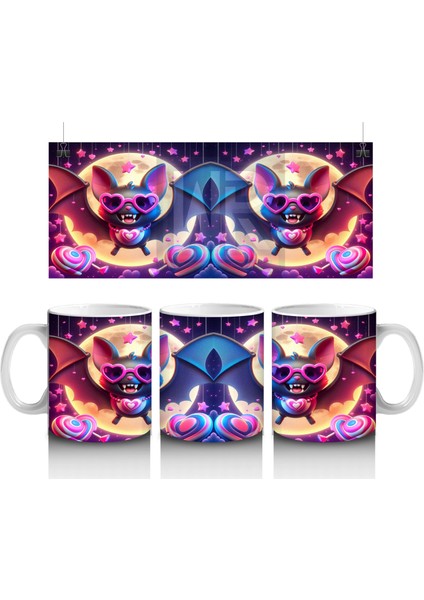 Neon Renkli Şeytan Maskesi Figürlü Korku Temalı Baskılı Kupa Bardak