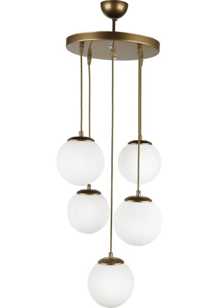 Rustik Spor Avize Seti, 5'li, Beyaz Cam, Eskitme Boya, Kahverengi Detaylarla Şıklık Sağlar modelleri