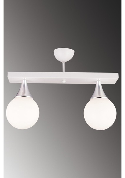 Modern Ikili Dikdörtgen Krom Avize, Beyaz Cam Detaylı, Şık ve Zarif Tasarım