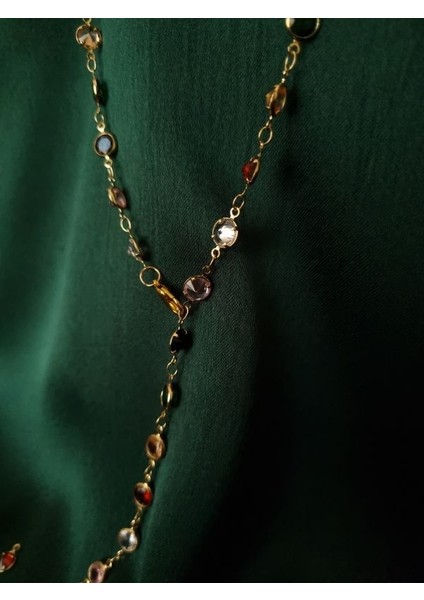 Gold Renk Renkli Oval Taşlı Ayarlanabilir Y Kolye