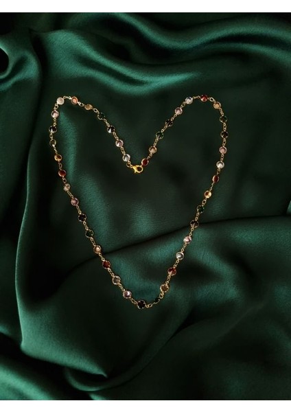 Gold Renk Renkli Oval Taşlı Ayarlanabilir Y Kolye indirimleri