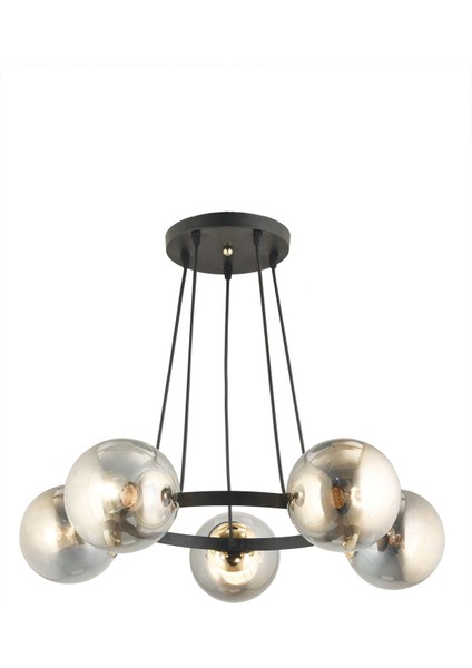 Modern 6'lı Füme Glop Camlı Siyah Halka Avize, Şık ve Zarif Aydınlatma Seçeneği fiyatları