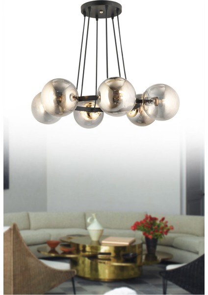 Modern 6'lı Füme Glop Camlı Siyah Halka Avize, Şık ve Zarif Aydınlatma Seçeneği modelleri