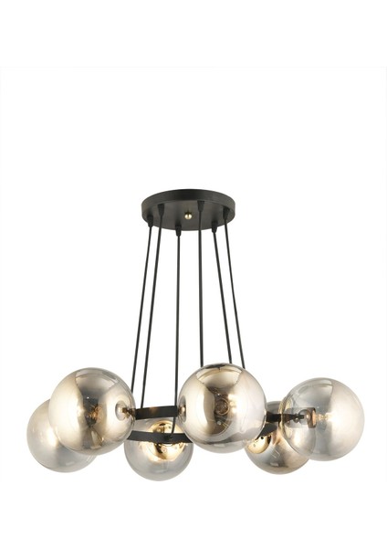 Modern 6'lı Füme Glop Camlı Siyah Halka Avize, Şık ve Zarif Aydınlatma Seçeneği fırsatları