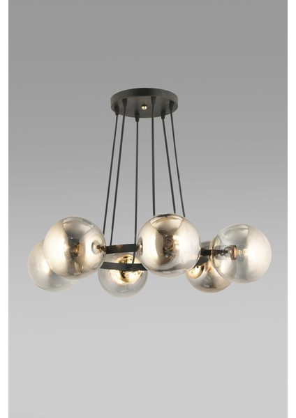 Modern 6'lı Füme Glop Camlı Siyah Halka Avize, Şık ve Zarif Aydınlatma Seçeneği indirimleri