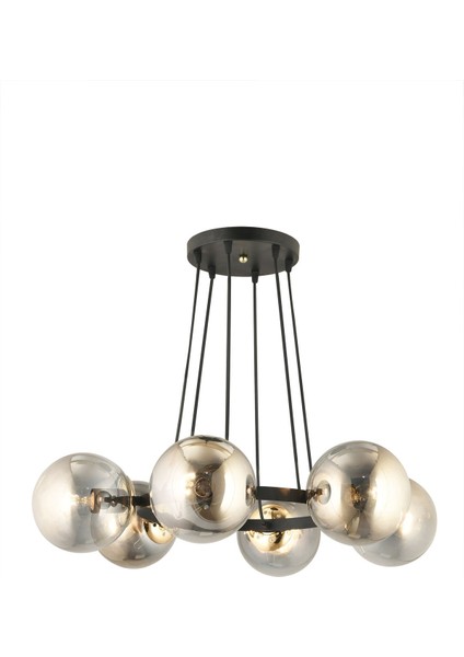 Modern 6'lı Füme Glop Camlı Siyah Halka Avize, Şık ve Zarif Aydınlatma Seçeneği