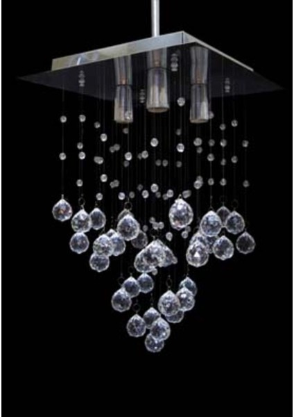 Şık Kare Üçlü Kristal Avize Gümüş Renkli Modern Aydınlatma Elverişli Seçeneği