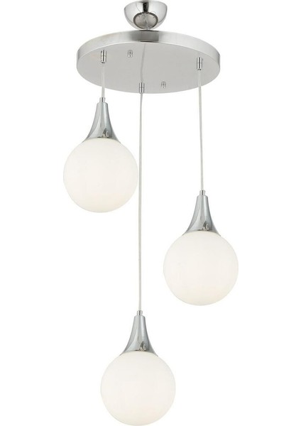 3'lü Yuvarlak Krom Sarkıt Avize, LED Ampul Dahil, Modern ve Şık Aydınlatma