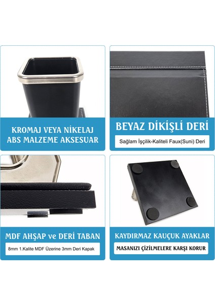 Melen Lüks Siyah Ahşap-Deri Sümen Takımı Masa Isimlikli 6 Parça Ofis Sümen Seti indirimleri