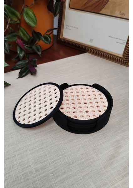 Hazeran | Bardak Altlığı | Hazeran Desenli Bardak Altlığı | 6'lı Standlı Set