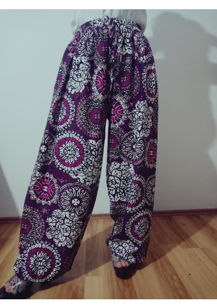 Beli Lastikli Etnik Desenli Viskon Pantolon %100 Pamuk