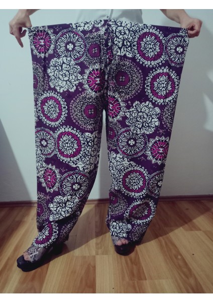 Beli Lastikli Etnik Desenli Viskon Pantolon %100 Pamuk modelleri