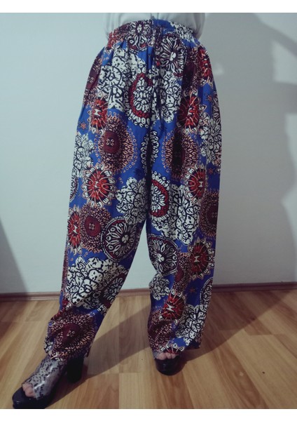 Beli Lastikli Etnik Desenli Viskon Pantolon %100 Pamuk