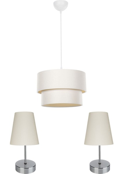 Bej ve Krem Tonlarında Ayaklı Yatak Odası Aydınlatma Seti, Şık ve Modern Tasarım