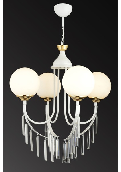 Şık 4'lü Beyaz Camlı Kristal Taşlı Yüksekli Avize modelleri