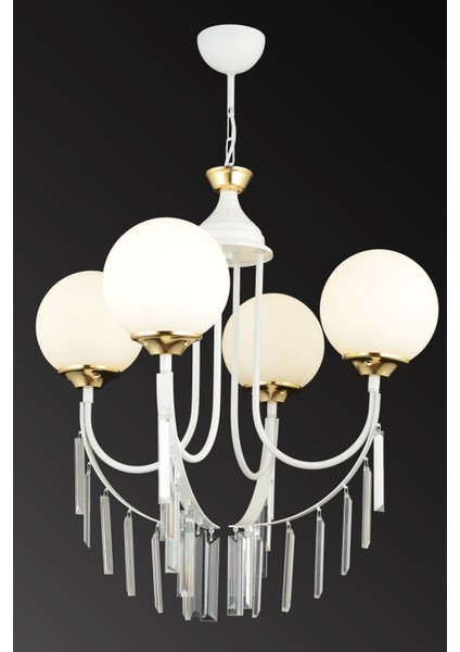 Şık 4'lü Beyaz Camlı Kristal Taşlı Yüksekli Avize fırsatları