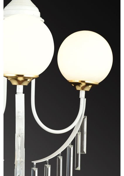 Şık 4'lü Beyaz Camlı Kristal Taşlı Yüksekli Avize indirimleri