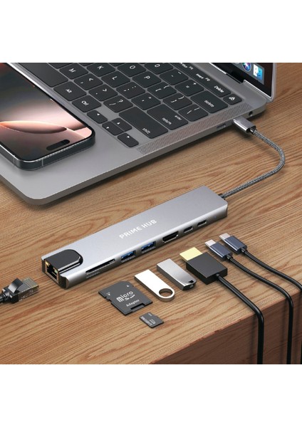 8 In1 Usb-C Çoklayıcı | 4K Hdmı, 100W Pd, Gigabit Ethernet, Sd/tf Kart Okuyucu, 2xusb-C + 2xusb 3.0 Çoklu Bağlantı Adaptörü modelleri