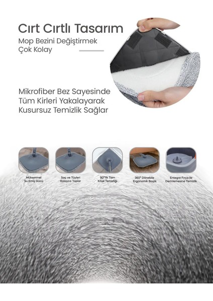 Yüksek Performanslı Mikrofiber Temizlik Seti, Su Ayırıcı Kare Mop 2'li fiyatları