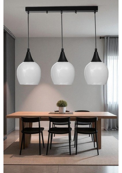 3'lü Sıralı Siyah Beyaz Camlı Sarkıt, Şık ve Modern Dekoratif Aydınlatma