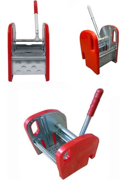 Çift Kovalı Temizlik Arabası Seti, Yedek Presi ve Mop Sıkma Aparatı, Mavi Veya Kırmızı