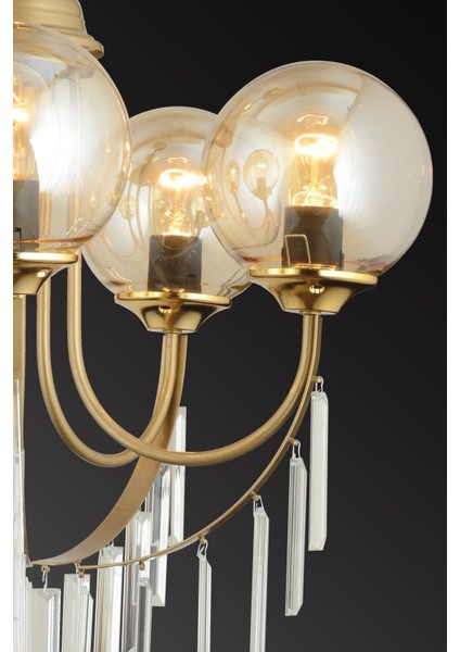 3'lü Bal Glop Camlı Lüks Kristal Avize, Eskitme Irmak Tasarımı