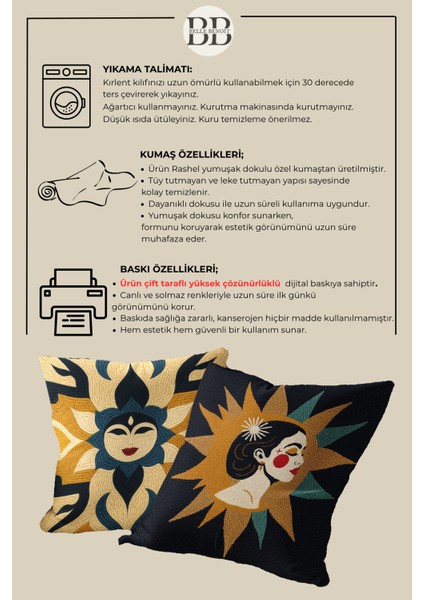 2’li Nakış Desenli, Çift Taraflı Baskı, Dekoratif Kırlent Kılıfı Seti – Bohem Stil, Fermuarlı fırsatları