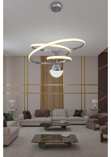 3 Metre Çok Renkli LED Salon ve Oturma Odası Avizesi, Şık ve Parlak Aydınlatma