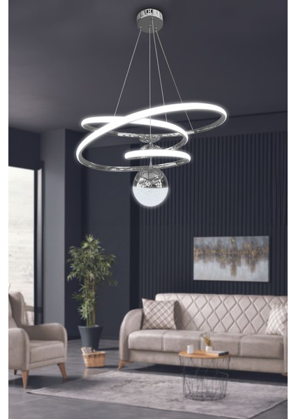 3 Metre Çok Renkli LED Salon ve Oturma Odası Avizesi, Şık ve Parlak Aydınlatma