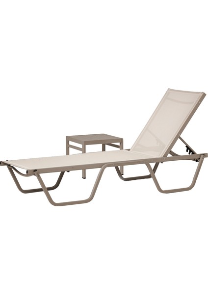 Asos Alüminyum Fileli Şezlong + Sehpa - Cappuccino