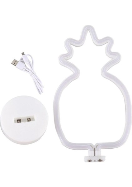 Ananas Şeklinde USB ve Pilli Neon LED Masa ve Gece Lambası, Renkli ve Şık Tasarım modelleri