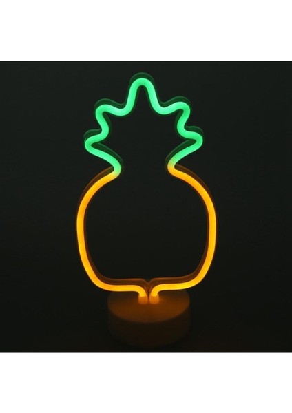 Ananas Şeklinde USB ve Pilli Neon LED Masa ve Gece Lambası, Renkli ve Şık Tasarım