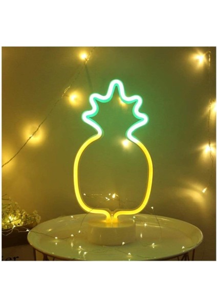 Ananas Şeklinde USB ve Pilli Neon LED Masa ve Gece Lambası, Renkli ve Şık Tasarım