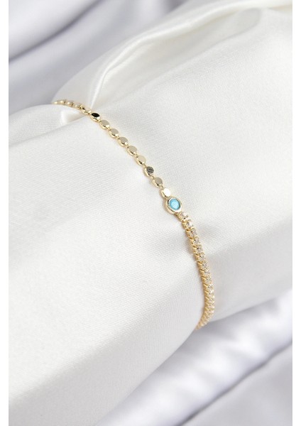 Pirinç Zirkon Taşlı Boncuk Model Ezme Zincir Gold Renk Kadın Bileklik