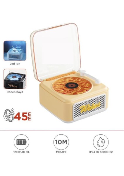 Nostalji Plak Görünüm Mini Dekor Waves Bt Işıklı Müzik Çalar Saat Tf Kart Aux Özellikli