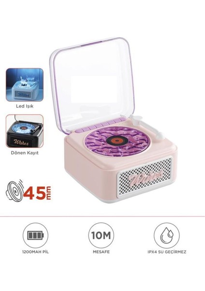 Nostalji Plak Görünüm Mini Dekor Waves Bt Işıklı Müzik Çalar Saat Tf Kart Aux Özellikli