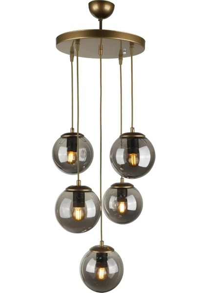 Şık 5'li Rustik Avize, Füme Cam ve Kahverengi Detaylar ile Doğal Atmosfer Sağlar fırsatları