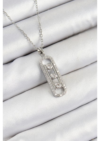 316L Çelik Zirkon Taşlı Messika Model Gümüş Renk Kadın Kolye