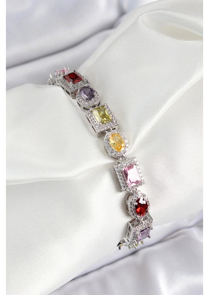 Pirinç Karışık Zirkon Taşlı Baget Model Gümüş Renk Vıp Seri Kadın Bileklik