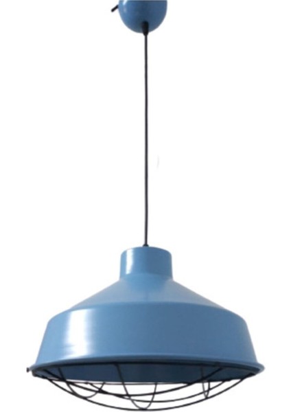 Mavi Retro Metal Tekli Kafesli Sarkıt Avize, 30 cm Çap